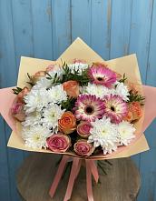 Букет цветов из:  Розы, Герберы и Хризантемы в Никольском Астраханской области