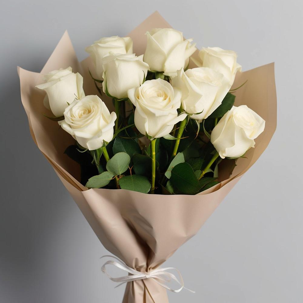 Букет 9 Белых роз Эдлесс Лав в Никольском Астраханской области