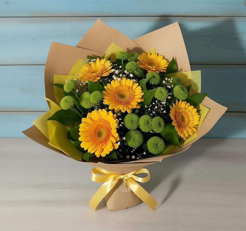 Букет цветов из: Герберы и Хризантемы в Никольском Астраханской области