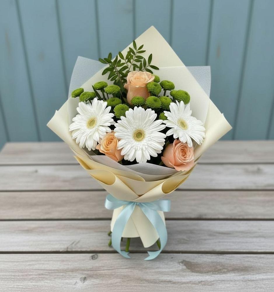 Букет цветов из: Герберы, Розы и Хризантемы в Никольском Астраханской области