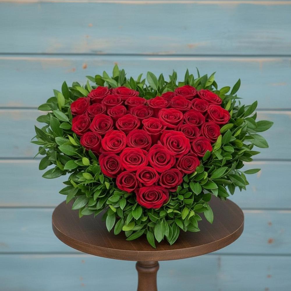 Цветочная композиция из Розы в виде сердца в Никольском Астраханской области