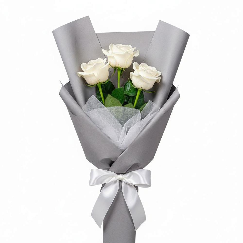Букет 3 белые розы в Никольском Астраханской области