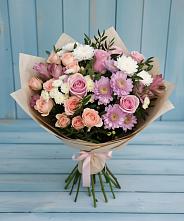 Букет цветов из:  Хризантемы, Розы и Альстромерии в Никольском Астраханской области