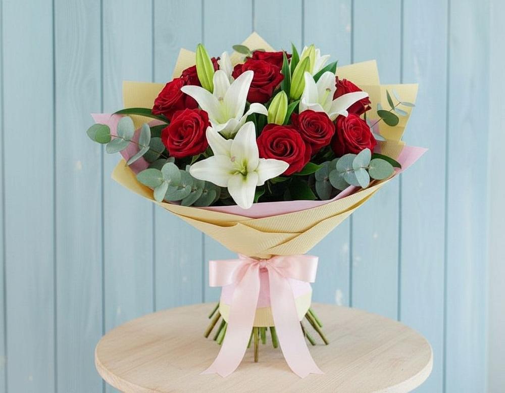 Букет цветов из: Лилии и Розы в Никольском Астраханской области